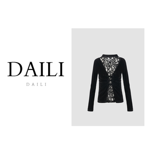 设计感T恤女DL2509045 蕾丝拼接丝绒长袖 黛利新款 时尚