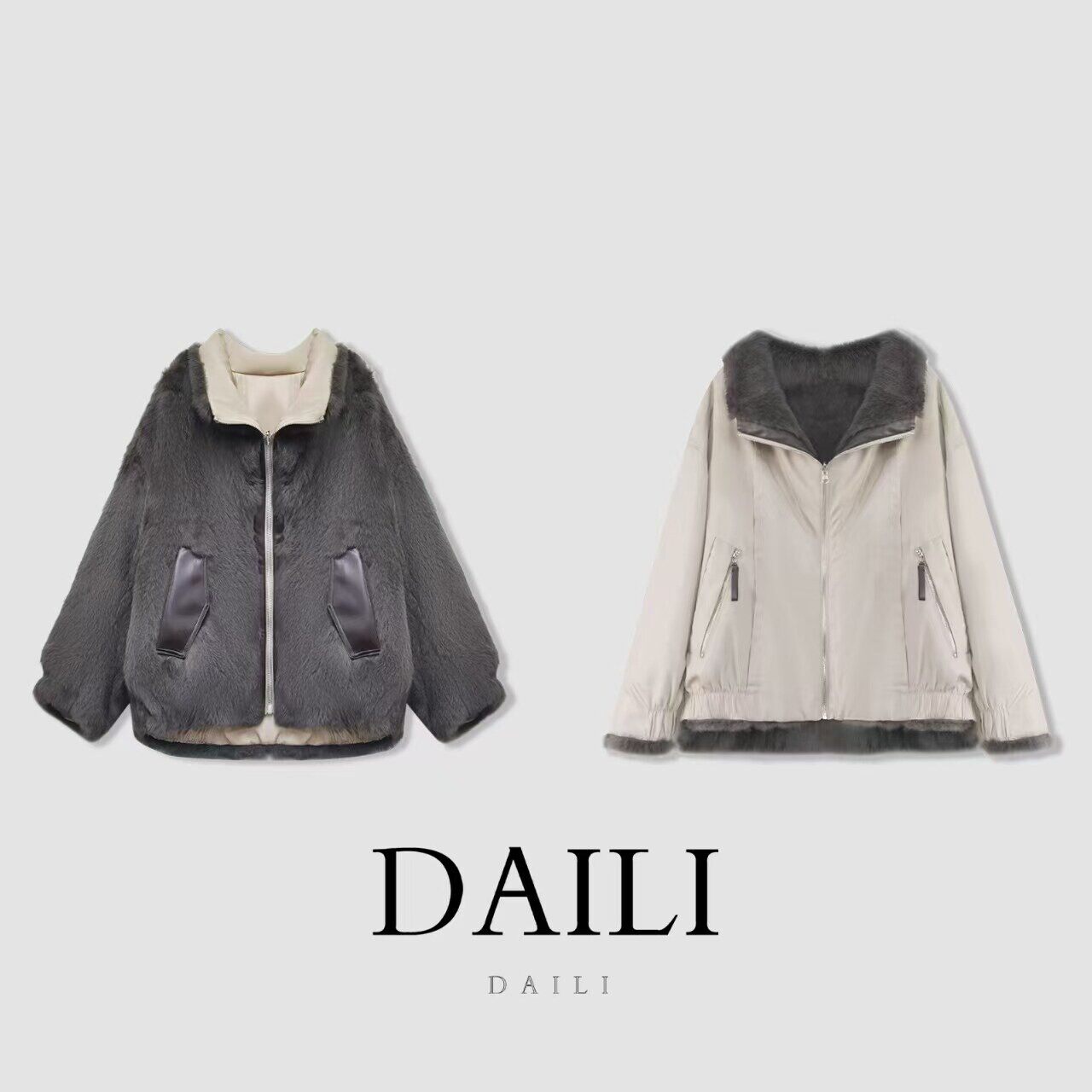 【呼呼专享】黛利双面穿獭兔皮毛一体皮草派克服外套DL2511087