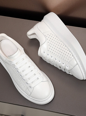 麦觉昆罗 小白鞋女夏季薄款镂空女鞋新款真皮厚底透气休闲运动鞋