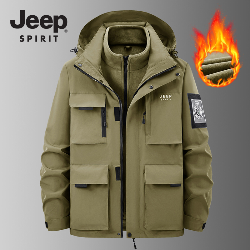 吉普JEEP SPIRIT冲锋衣男三合一防风防水登山滑雪服加绒加厚夹克