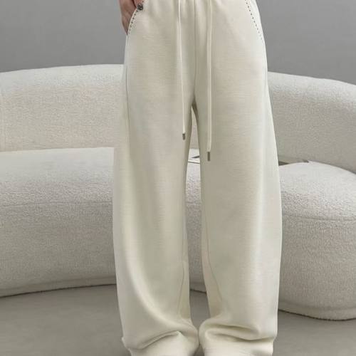 欧货2025冬装新慵懒风抽绳加绒明线设计休闲裤高腰显瘦百搭阔腿裤