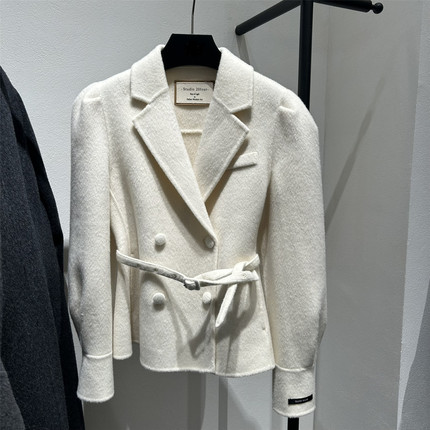 韩国Studio 20four韩系系腰带收腰显瘦双面羊毛大衣西装外套女潮
