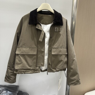 欧货2026冬装新款复古工装风保暖外套灯芯绒翻领短款羽绒服女6515