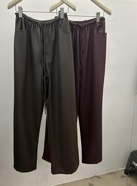 欧韩系2025秋冬装松紧腰系腰带休闲直筒裤PU气质皮裤直筒裤R6030