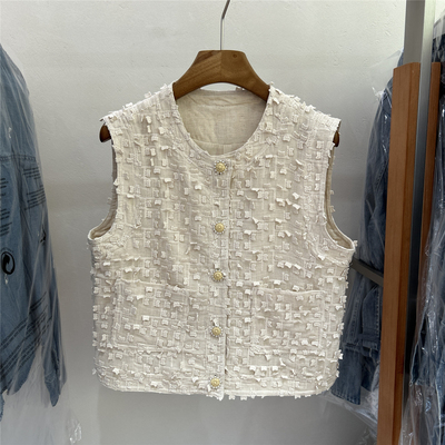 欧洲站2026新款小香风马甲女无袖外套粗花呢编织金属扣气质女装