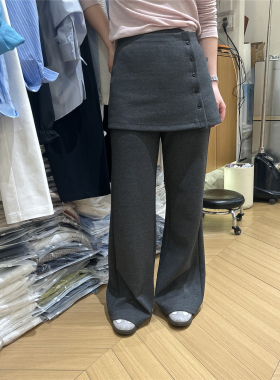 2026春夏装显瘦假两件屁帘阔腿裤女灰色垂感显瘦遮胯休闲裤