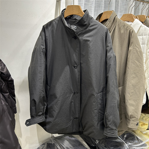 欧洲站2025新款立领90白鹅绒羽绒服女宽松显瘦韩版中长款风衣外套