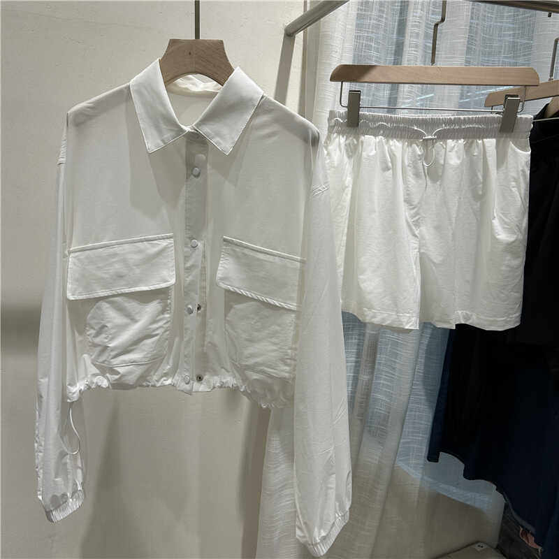欧洲站欧货2026夏新款套装双口袋上衣+短裤工装风防晒衣两件套女
