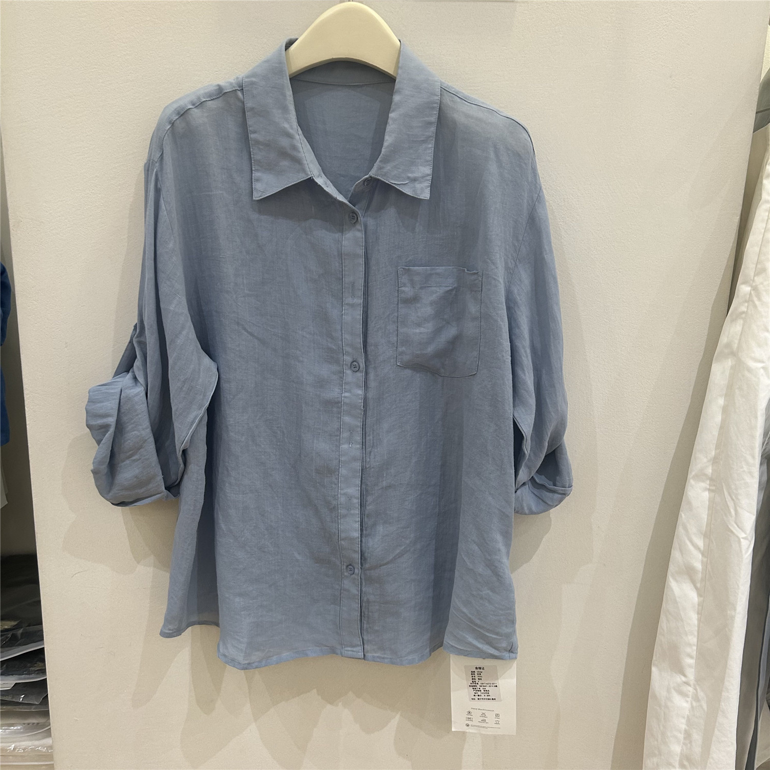2026春夏装老钱风亚麻衬衫女宽松翻领长袖防晒衬衣外套口袋上衣
