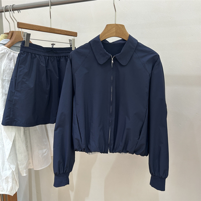 欧洲站2026新款春季女士休闲套装翻领拉链外套松紧腰半身裙两件套