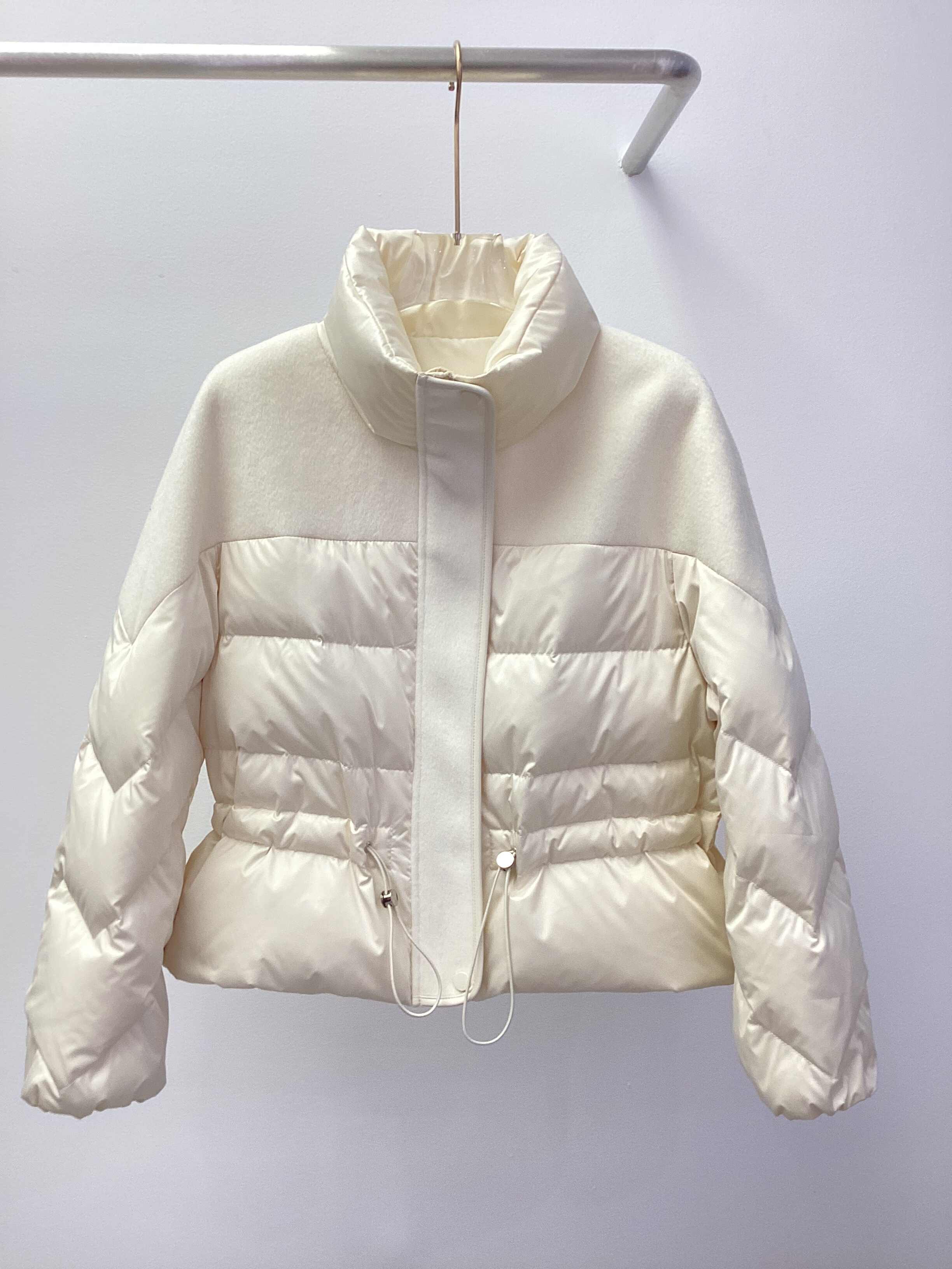 欧洲站欧货2025冬季新款羊毛拼接鹅绒羽绒服保暖立领宽松显瘦外套