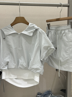 欧洲站欧货2026夏季新款休闲连帽假两件套装女显瘦运动短裙两件套