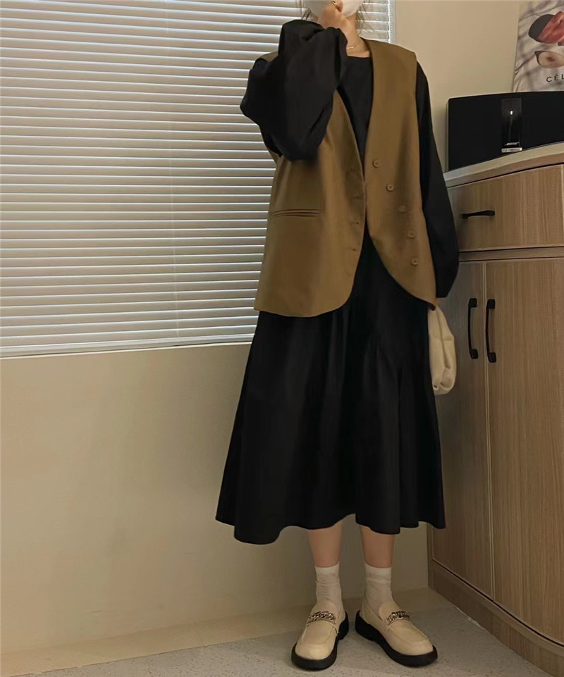 连衣裙灯笼袖长袖气质中长裙子