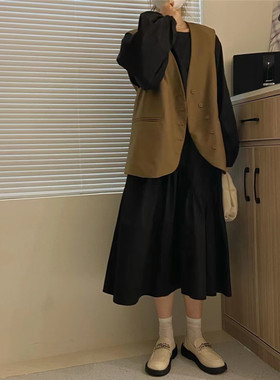连衣裙灯笼袖长袖气质中长裙子