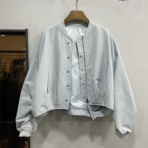 欧洲站欧货2026春款休闲风立领单排扣短款外套女宽松时尚百搭夹克