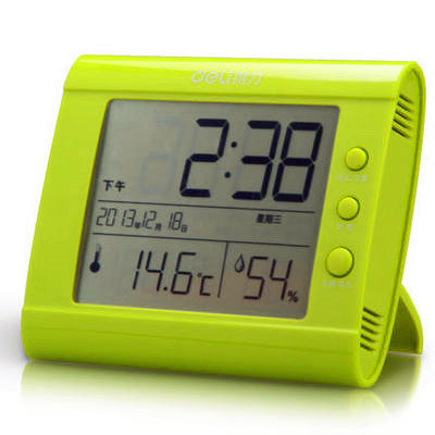 deli得力9026多功能电子表闹钟 温度计湿度计 大屏目夜光 万年历