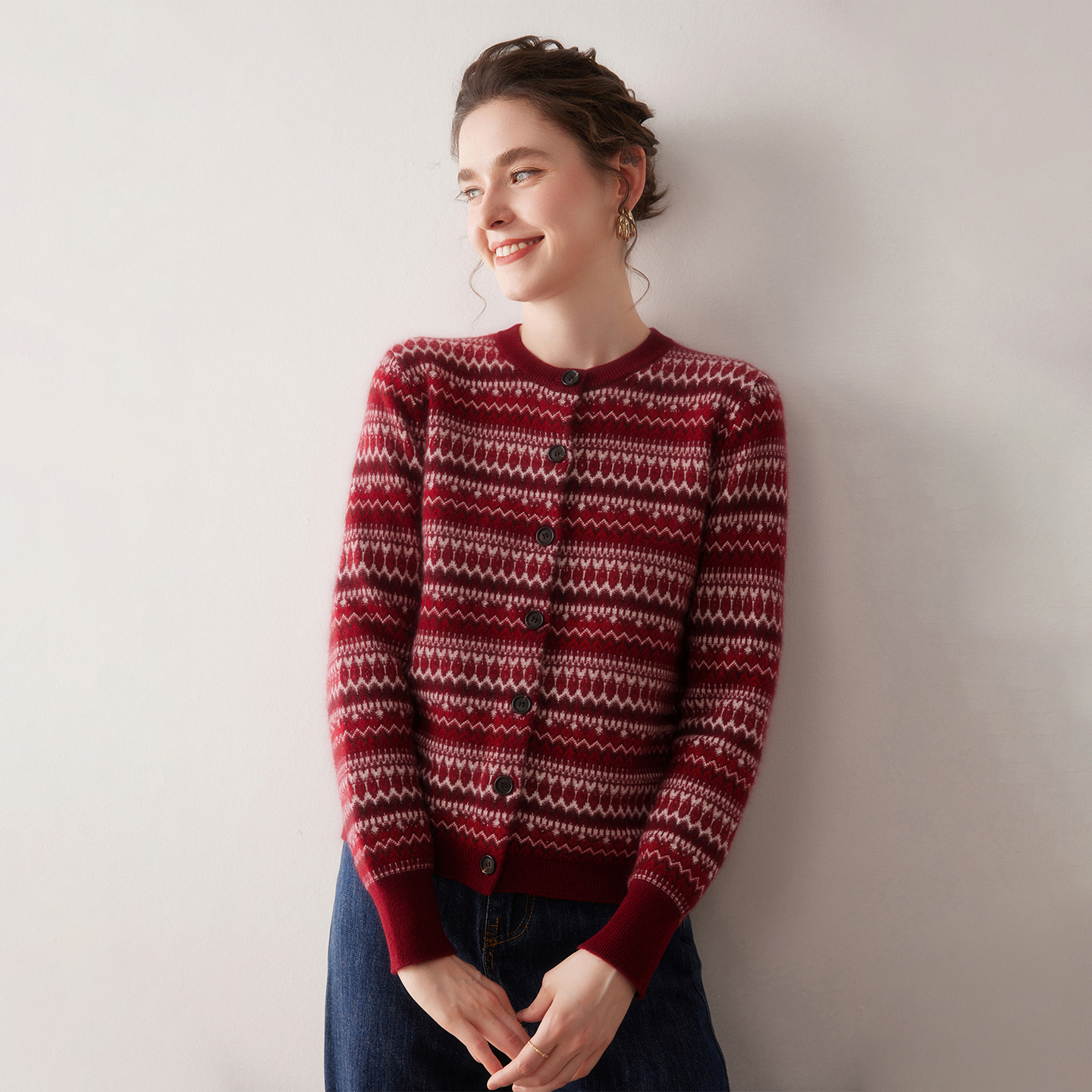 加厚100纯山羊绒A级针织开衫宽松