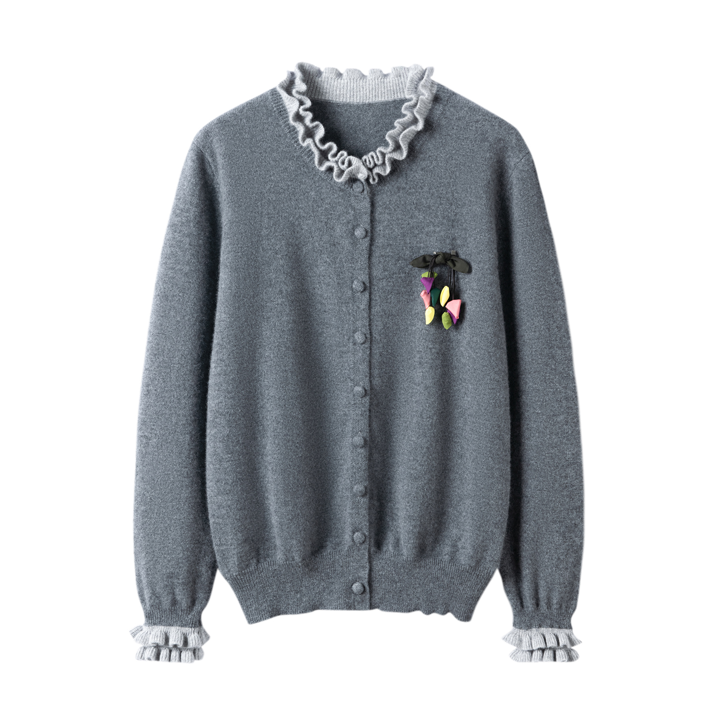 100%山羊绒衫女纯羊绒秋冬新款花朵领针织开衫毛衣针织外套打底衫