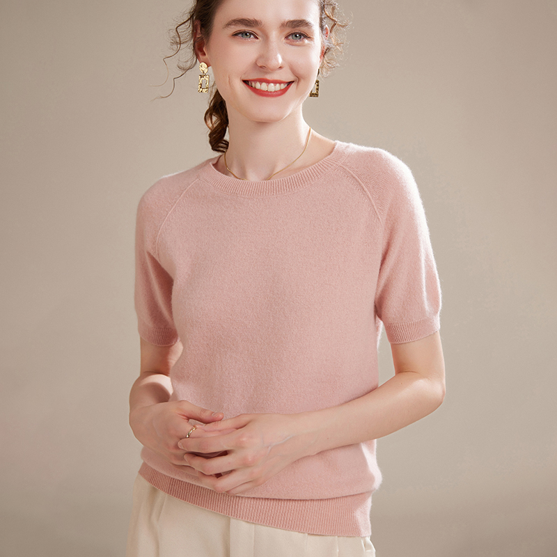 100%纯山羊绒衫女短袖