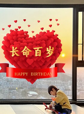老人生日过寿寿宴布置生日快乐场景装饰窗花喜庆玻璃贴画静电贴纸