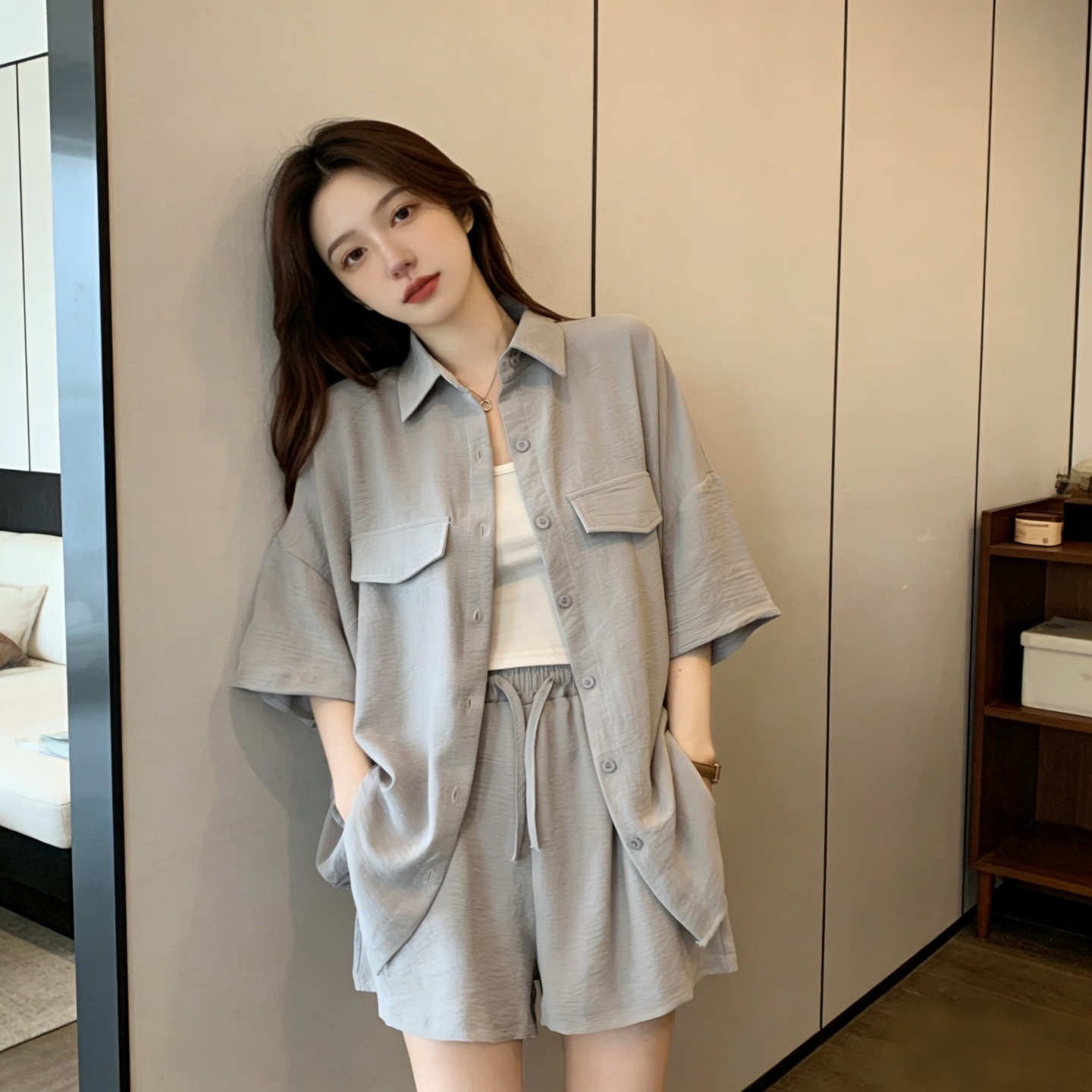 夏季韩系休闲运动服套装女西装外套短袖短裤高级洋气时尚两件套潮