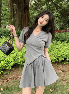 阔腿短裤两件套减龄运动服2024