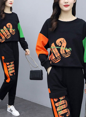 曳步舞服装新款运动大码洋气减龄套装女春秋季时尚鬼步跳舞衣服潮