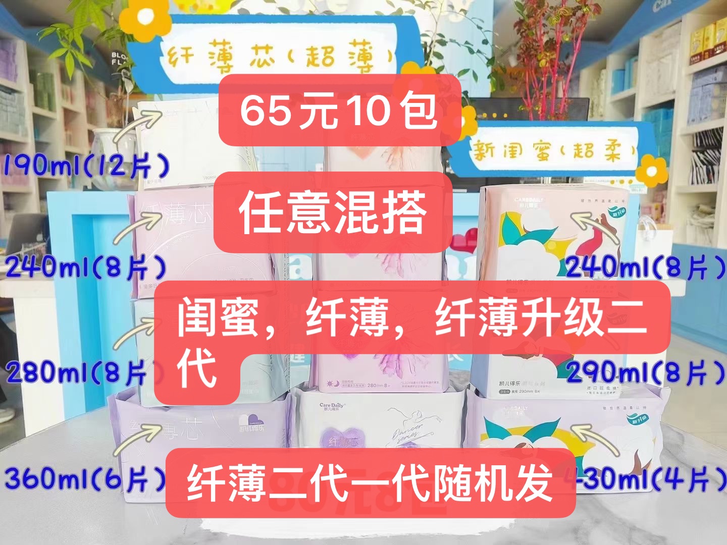 凯儿得乐升级卫生巾闺蜜纤薄系列任意混搭10包65自己备注尺码数量 洗护清洁剂/卫生巾/纸/香薰 卫生巾 原图主图