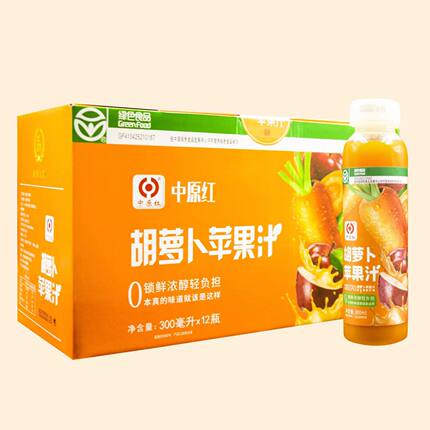 平顶山郏县特产中原红胡萝卜苹果汁无添加胡萝卜果蔬汁300ml瓶装