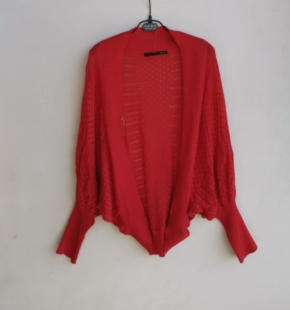 春秋款红色细线女款开衫蝙蝠衫毛衣160-165