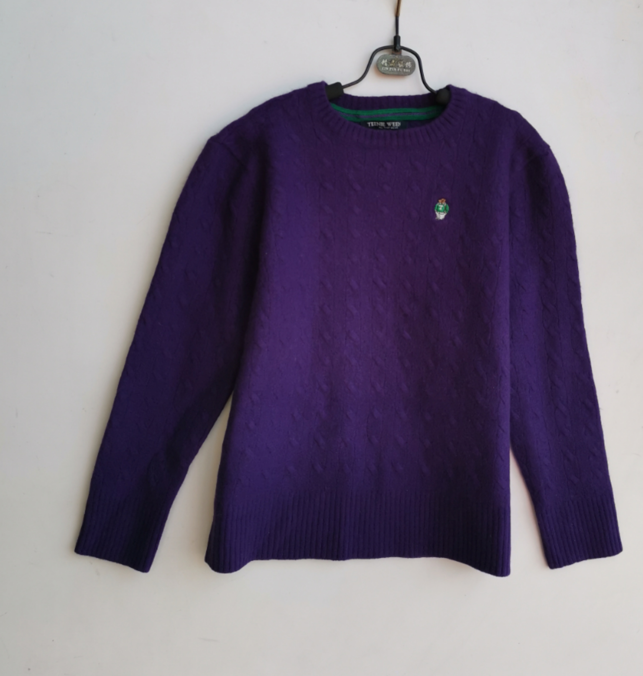 2-小熊羊毛衫紫色扭花打底毛衣女装女大童中性标150-155