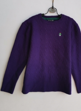 26-1小熊羊毛衫紫色扭花打底毛衣男女通用款中性标150-155