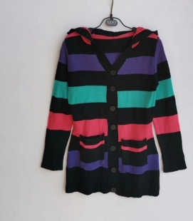 彩色粗条纹帽衫儿童开衫外套中大童120-130