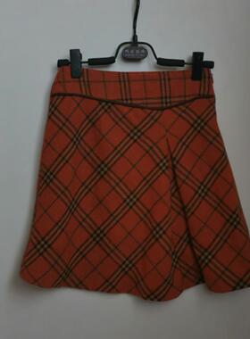 SUN JAEHYANG秋冬毛呢短裙橘色斜条纹百褶裙格子裙女童半身裙110