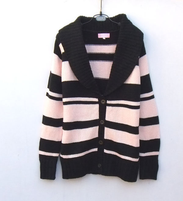 黑白条纹加厚羊毛开衫外套