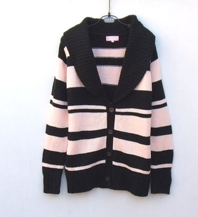 黑白条纹加厚羊毛开衫外套宽松版型女装款165-170