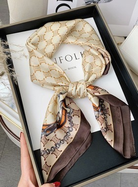 仿真丝女高级感灰色方巾丝巾项链