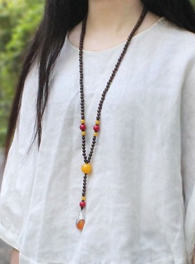 大气仿蜜蜡圆珠项链女