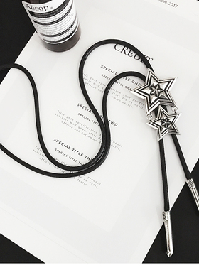 复古五角星项链皮绳男女合金