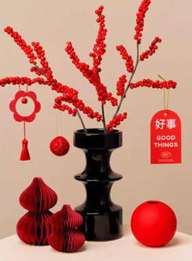 黑色中古风玻璃花瓶各种干花鲜花插花家居装饰摆件