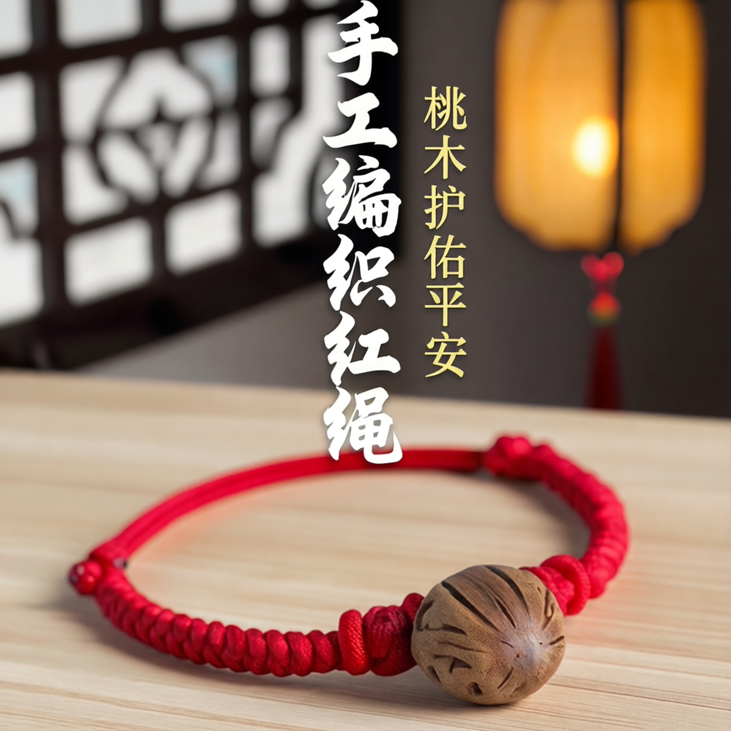 天然桃核手链红绳编织手工本命年平安护身符转运珠手串男女红绳