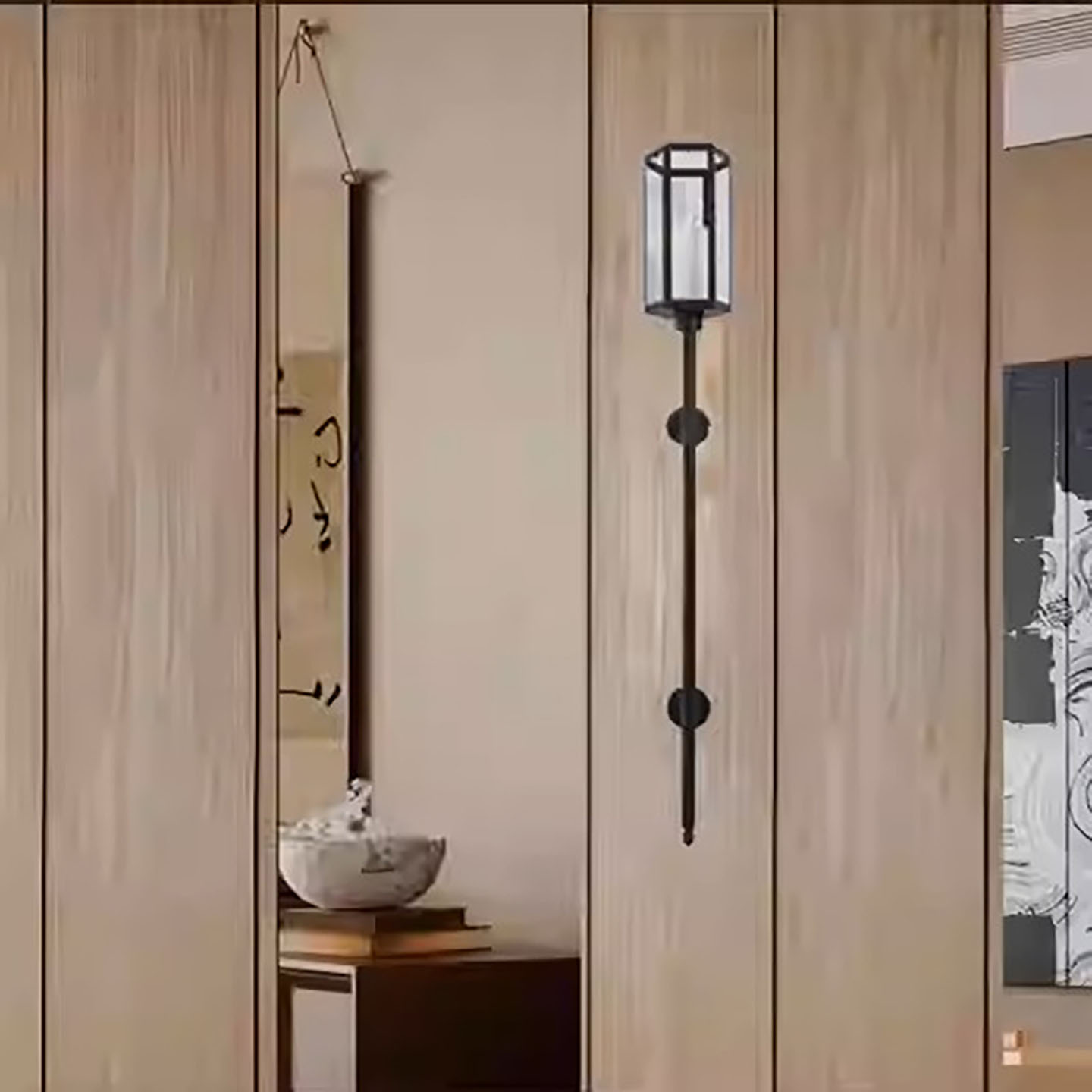 新中式现代简约黑色长条壁灯酒店大堂客厅过道长杆咖啡店复古壁灯