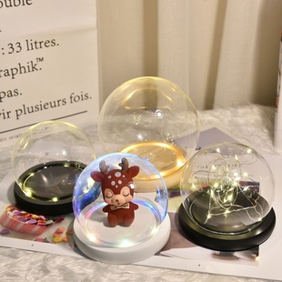 Molly毕奇PUCKY手办玩具收纳玻璃罩圈灯带亮灯透明防尘盲盒展示架