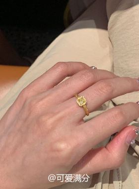 金色锆石小方糖戒指女小众设计轻奢高级感时尚指环尾戒开口食指戒