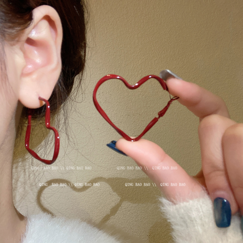 安可拉红滴釉爱心耳环女2024新款