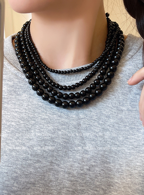 韩国fever同款黑色玻璃珍珠项链