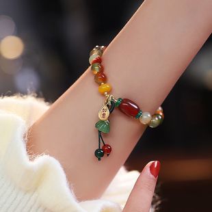 民族风多巴胺莲蓬手链女款 百搭礼物手饰品 国潮精致高级设计感时尚