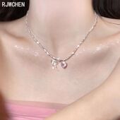 复古气质珍珠粉铜链蝴蝶结项链女气质礼物Diana粉