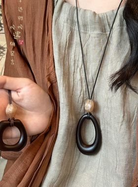 棕色不规则长款吊坠项链女款新中式复古挂绳毛衣链高级感挂脖配饰