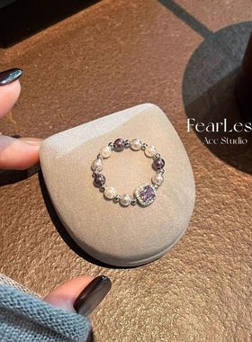 韩系ins心形方形锆石珍珠弹力戒指小众设计女轻奢气质高级感戒指